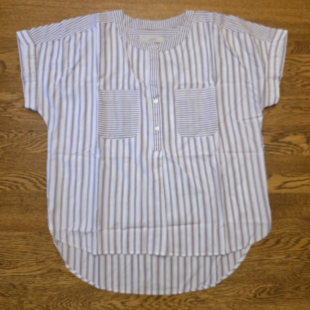 Stripe Small Top Loose Fit Cap Sleeve Work Office Career Beach Casual Cotton